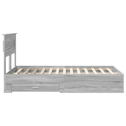 vidaXL Bed Frame with Drawer Grey Sonoma 120 x 190 cm Engineered Wood