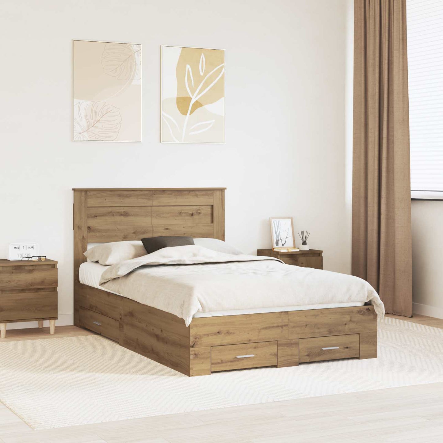 vidaXL Bed Frame with Drawer with Headboard Manual Engineered Wood