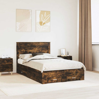 vidaXL Bed Frame with Drawer Smoked Oak 120 x 200 cm Engineered Wood