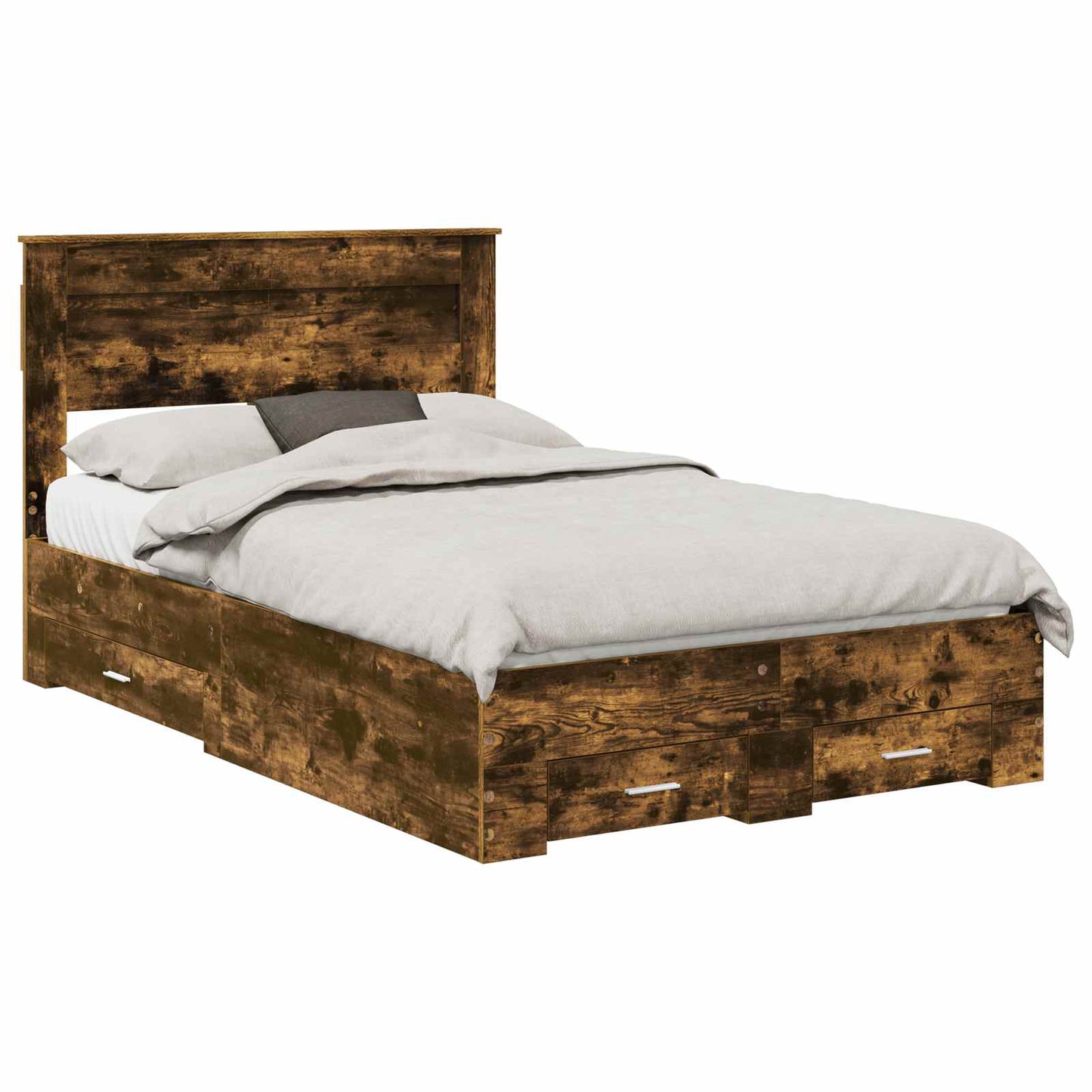 vidaXL Bed Frame with Drawer Smoked Oak 120 x 200 cm Engineered Wood