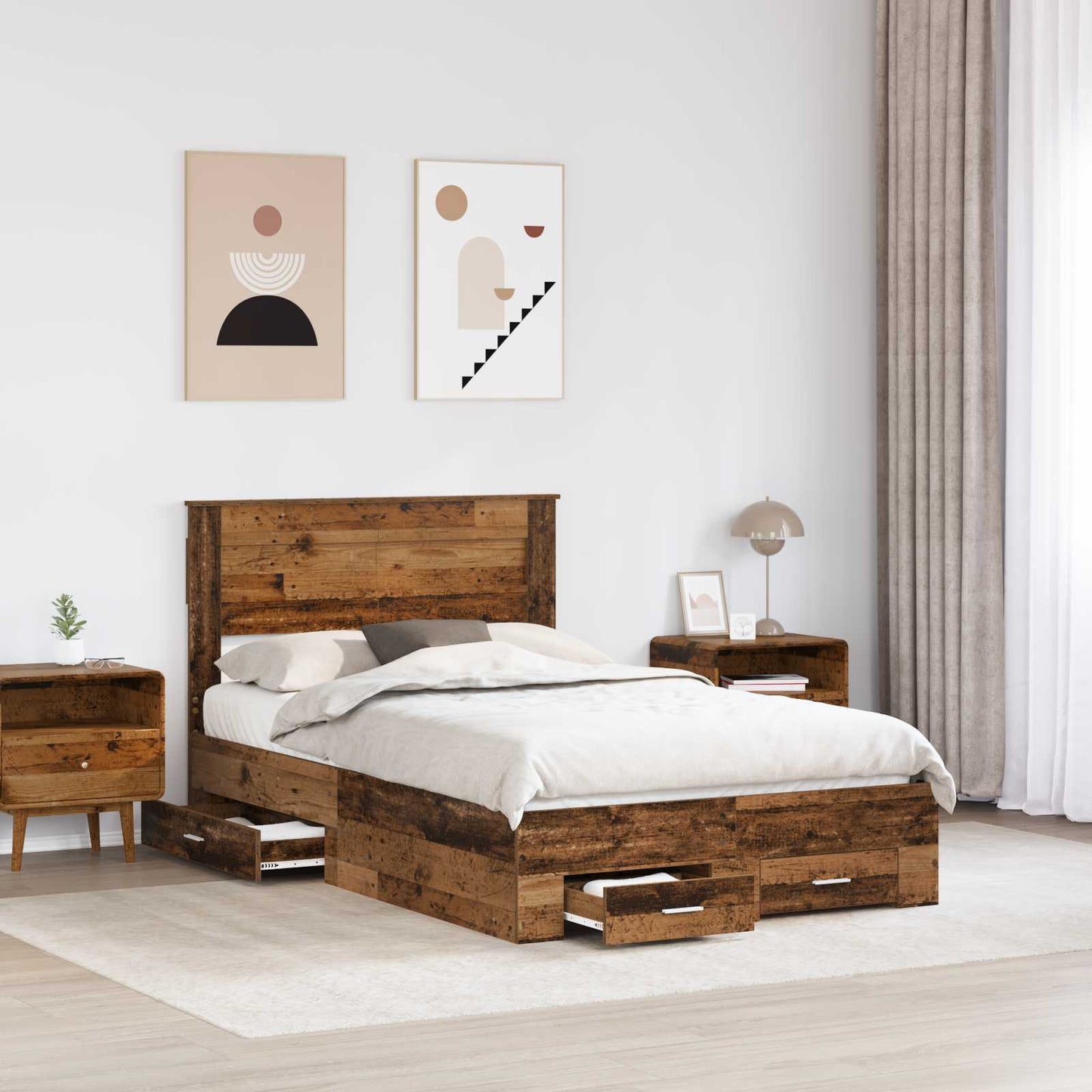 vidaXL Bed Frame with Drawer with Headboard Manual Engineered Wood