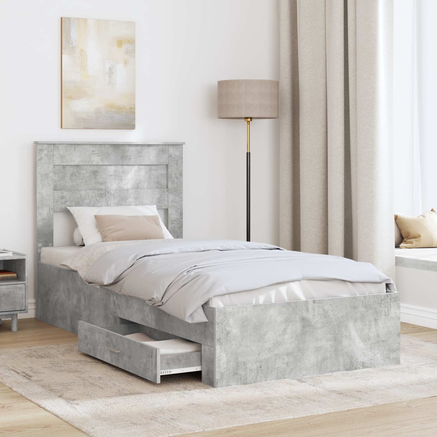 vidaXL Bed Frame Concrete Grey 100 x 200 cm Engineered Wood
