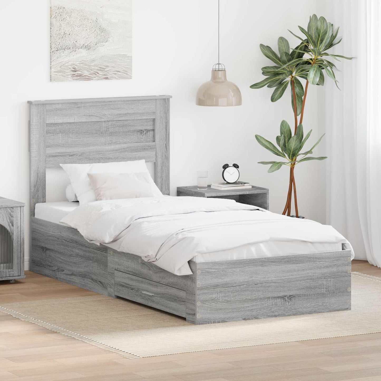 vidaXL Bed Frame with Drawer Grey Sonoma 100 x 200 cm Engineered Wood