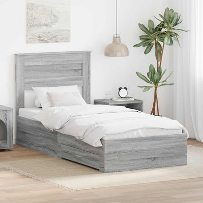vidaXL Bed Frame with Drawer Grey Sonoma 100 x 200 cm Engineered Wood