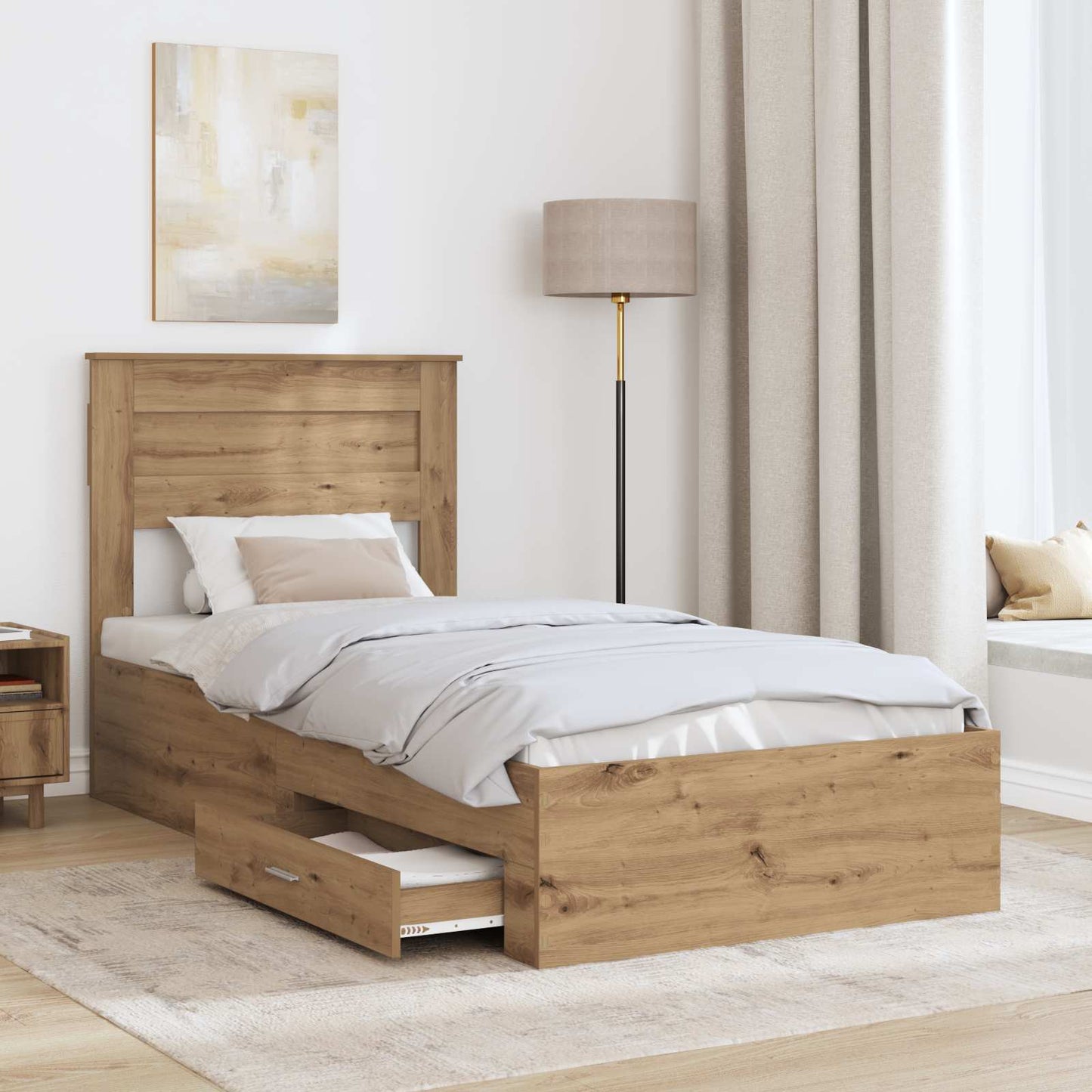 vidaXL Bed Frame with Drawer Artisan Oak 100 x 200 cm Engineered Wood