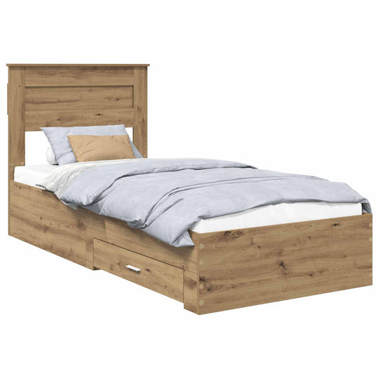 vidaXL Bed Frame with Drawer Artisan Oak 100 x 200 cm Engineered Wood