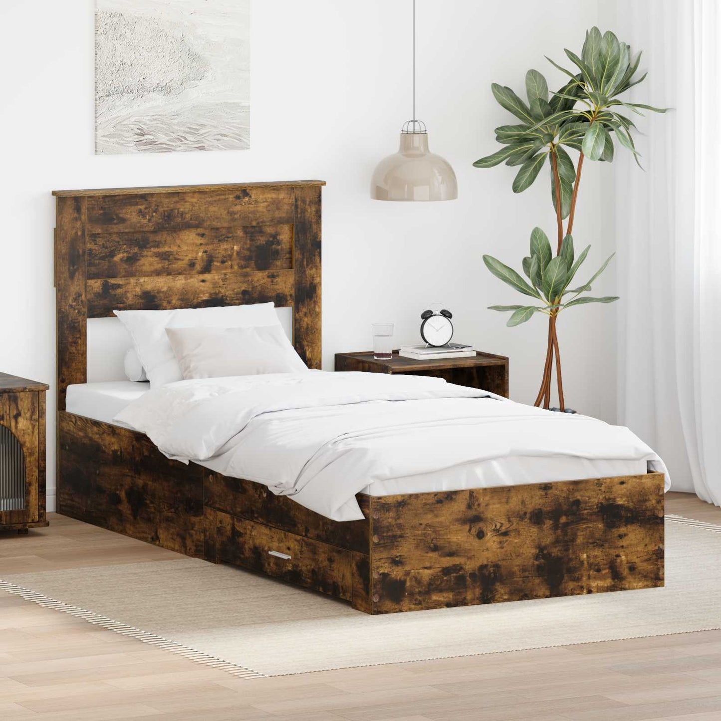 vidaXL Bed Frame with Headboard Smoked Oak 90 x 190 cm Engineered Wood