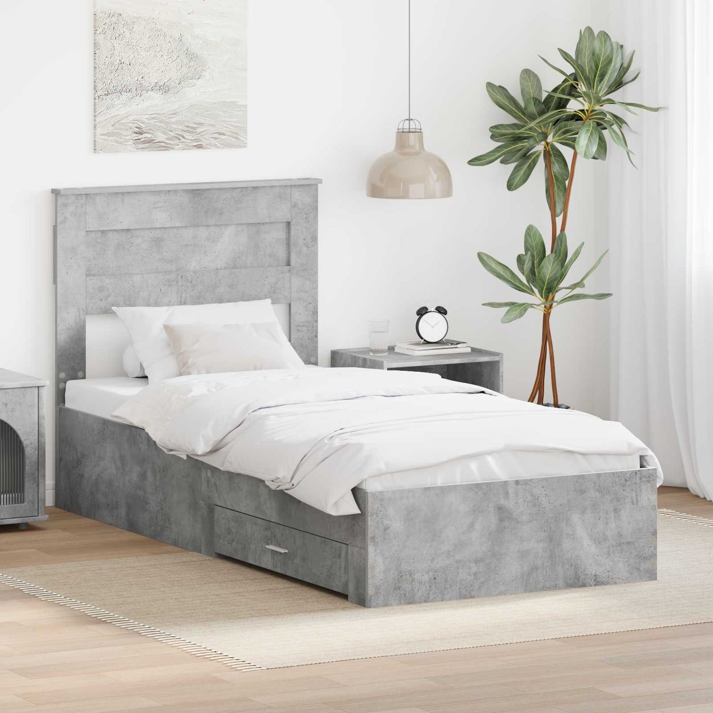 vidaXL Bed Frame with Drawer Concrete Grey 90 x 200 cm Engineered Wood