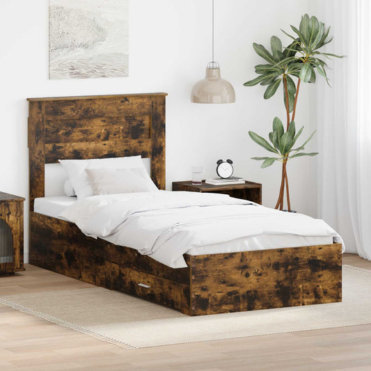 vidaXL Bed Frame with Headboard Smoked Oak 90 x 200 cm Engineered Wood
