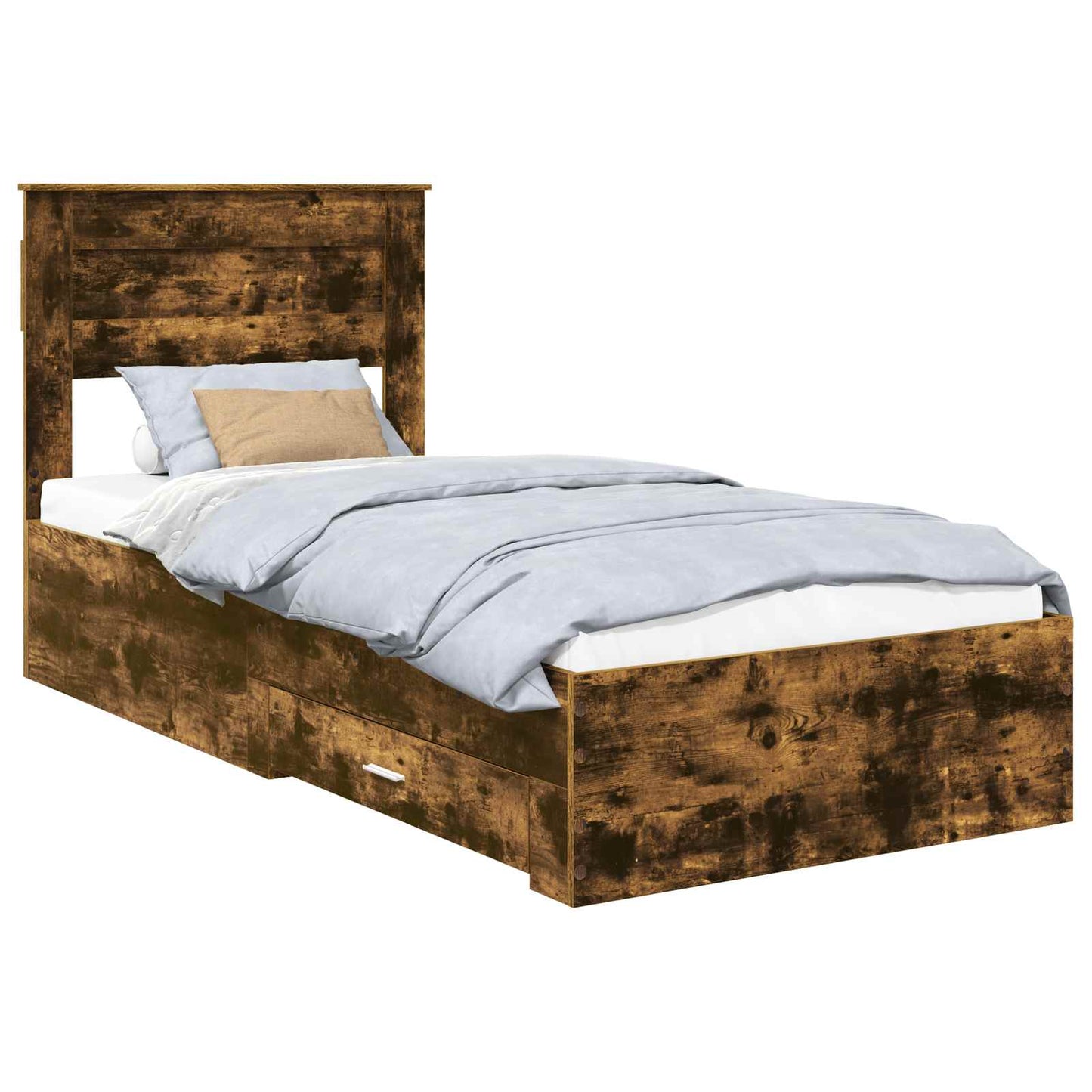 vidaXL Bed Frame with Headboard Smoked Oak 90 x 200 cm Engineered Wood