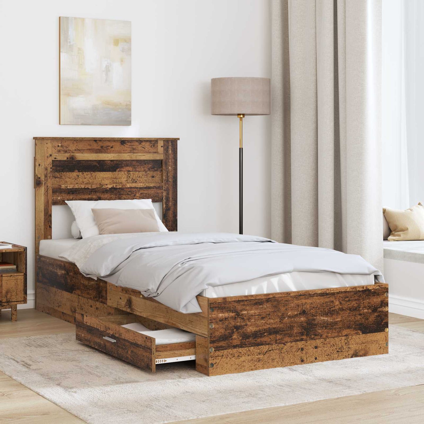 vidaXL Bed Frame with Headboard Old Wood 90 x 200 cm Engineered Wood