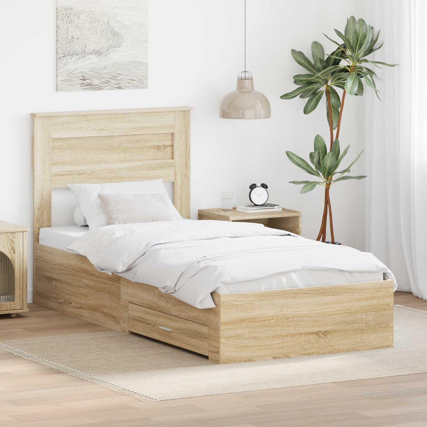 vidaXL Bed Frame Sonoma Oak and Silver 75 x 190 cm Engineered Wood