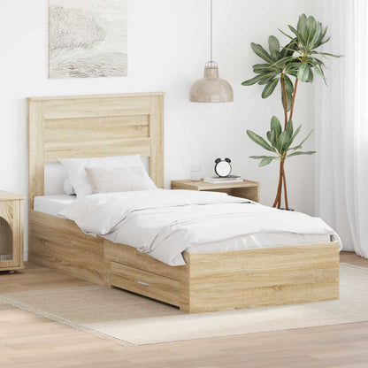vidaXL Bed Frame Sonoma Oak and Silver 75 x 190 cm Engineered Wood