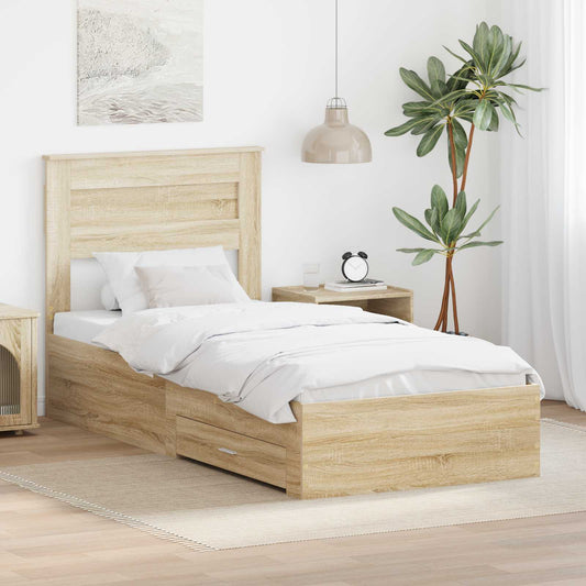 vidaXL Bed Frame Sonoma Oak and Silver 75 x 190 cm Engineered Wood