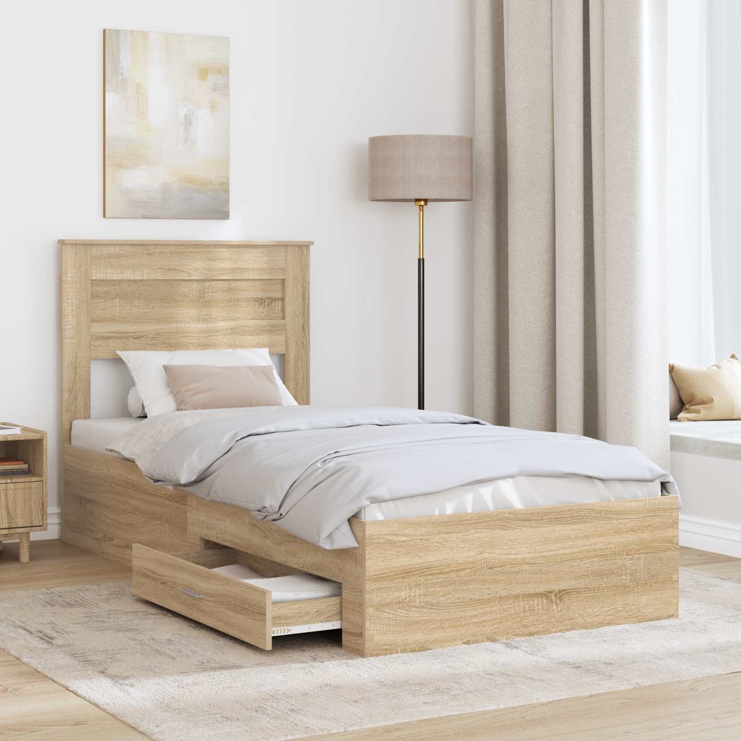 vidaXL Bed Frame Sonoma Oak and Silver 75 x 190 cm Engineered Wood