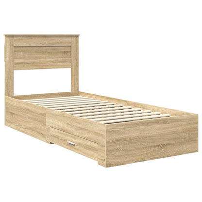 vidaXL Bed Frame Sonoma Oak and Silver 75 x 190 cm Engineered Wood