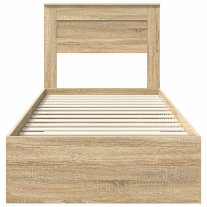 vidaXL Bed Frame Sonoma Oak and Silver 75 x 190 cm Engineered Wood
