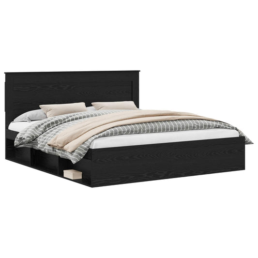 vidaXL Bed Frame with Headboard Black 200 x 200 cm Solid Pine Wood