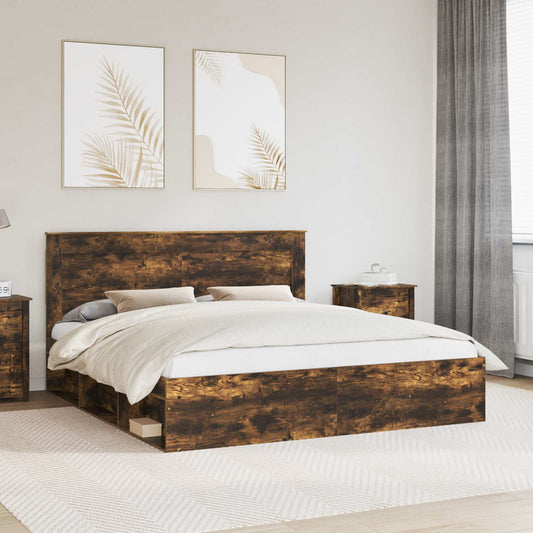 vidaXL Bed Frame Smoked Oak 200 x 200 cm Solid Pine Wood