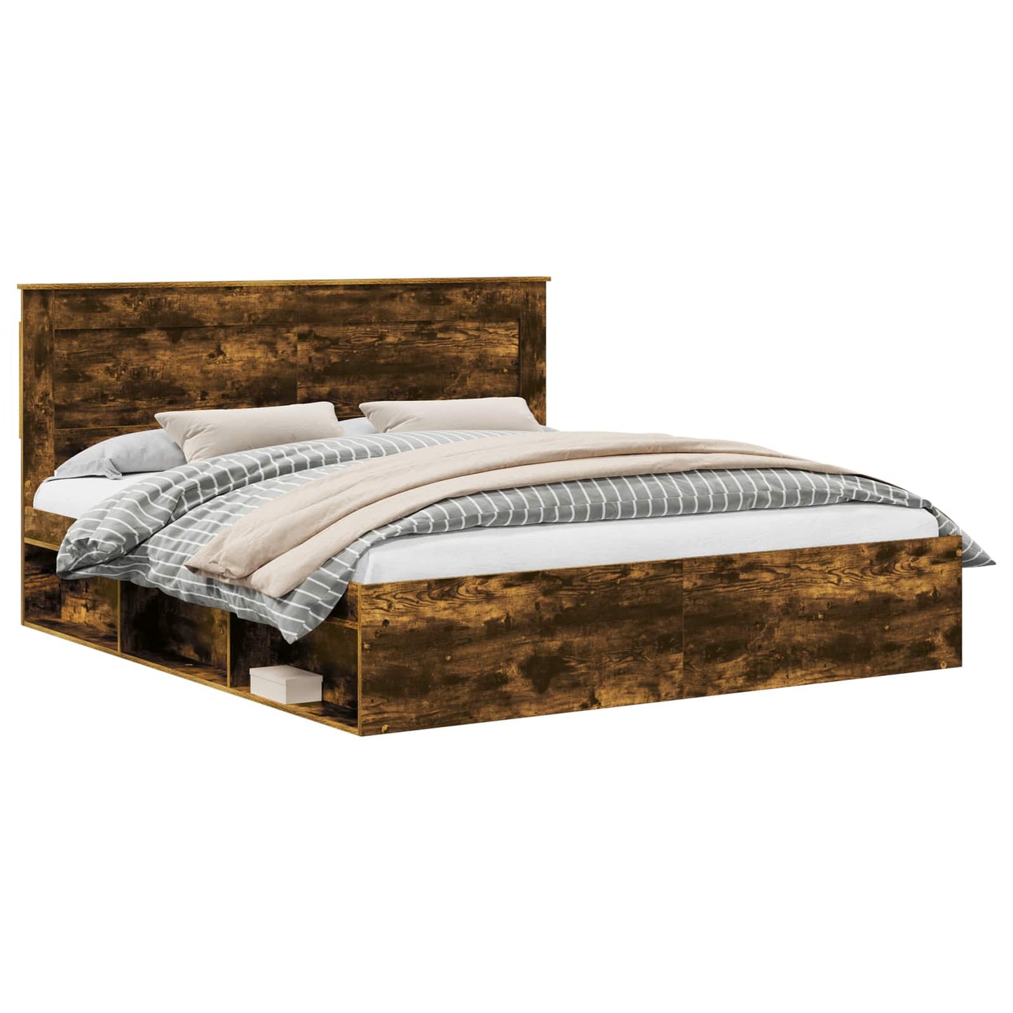 vidaXL Bed Frame Smoked Oak 200 x 200 cm Solid Pine Wood