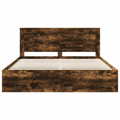 vidaXL Bed Frame Smoked Oak 200 x 200 cm Solid Pine Wood