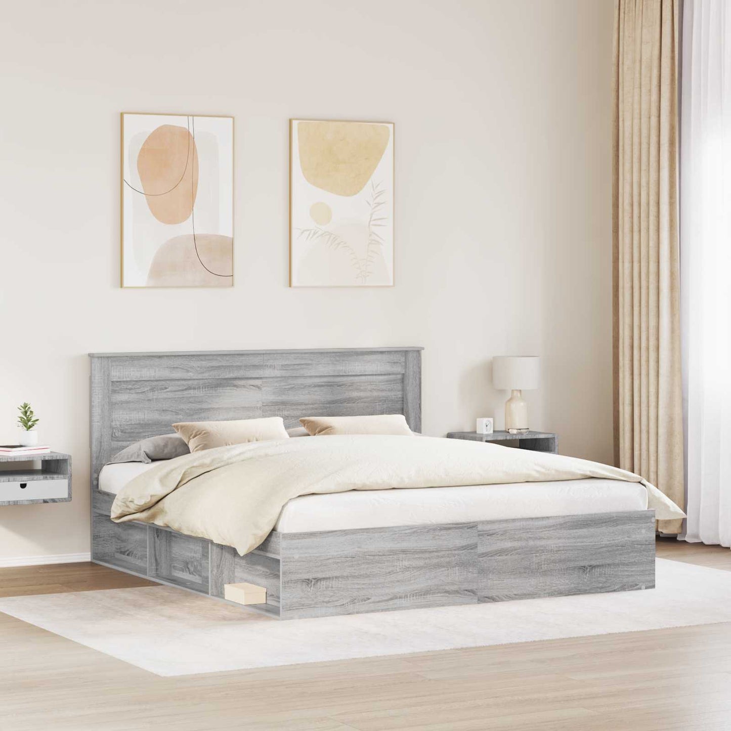 vidaXL Bed Frame Grey Sonoma 200 x 200 cm Solid Pine Wood