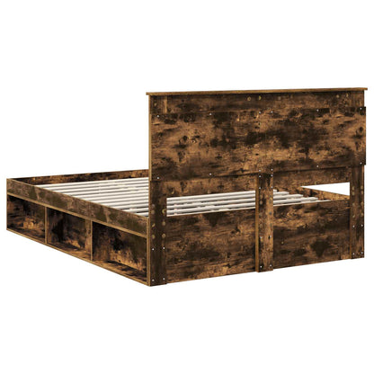 vidaXL Bed Frame Smoked Oak 160 x 200 cm Solid Pine Wood