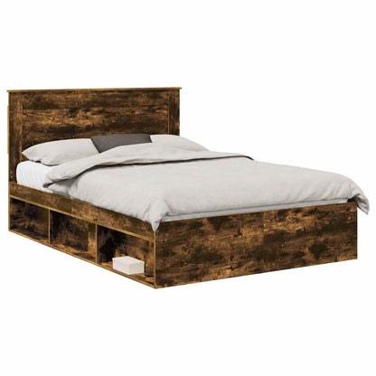 vidaXL Bed Frame with Drawer Smoked Oak 150 x 200 cm Solid Pine Wood