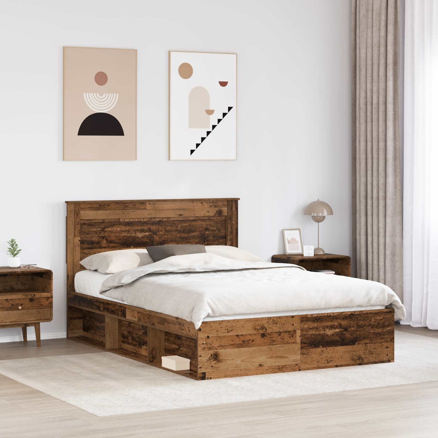 vidaXL Bed Frame with Headboard Old Wood 150 x 200 cm Solid Pine Wood