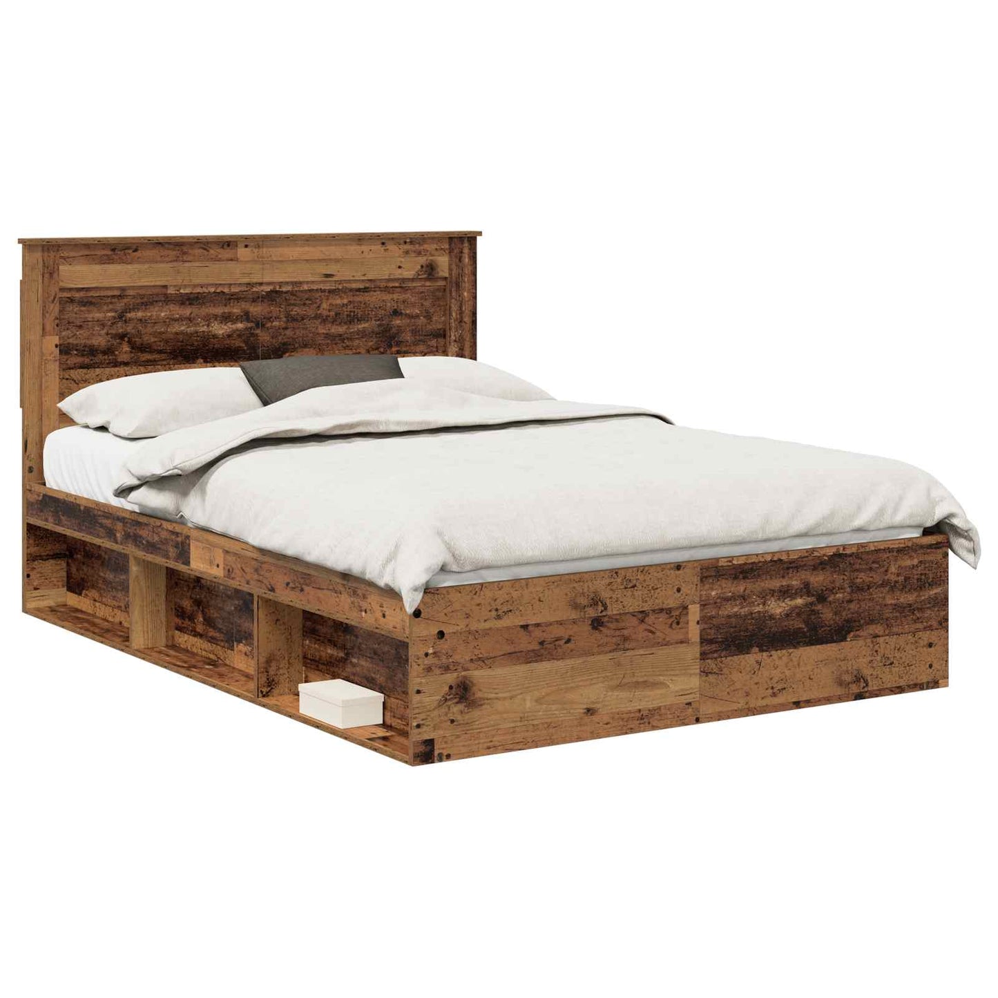 vidaXL Bed Frame with Headboard Old Wood 140 x 190 cm Solid Pine Wood