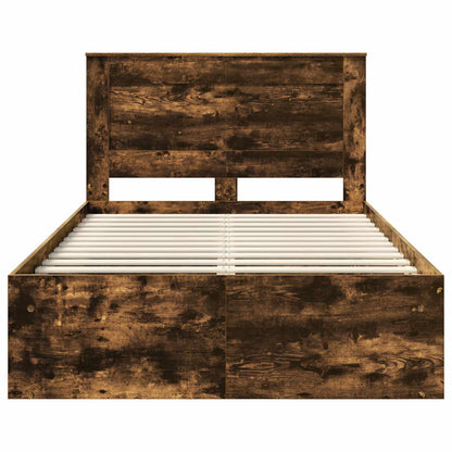 vidaXL Bed Frame with Drawer Smoked Oak 135 x 190 cm Solid Pine Wood