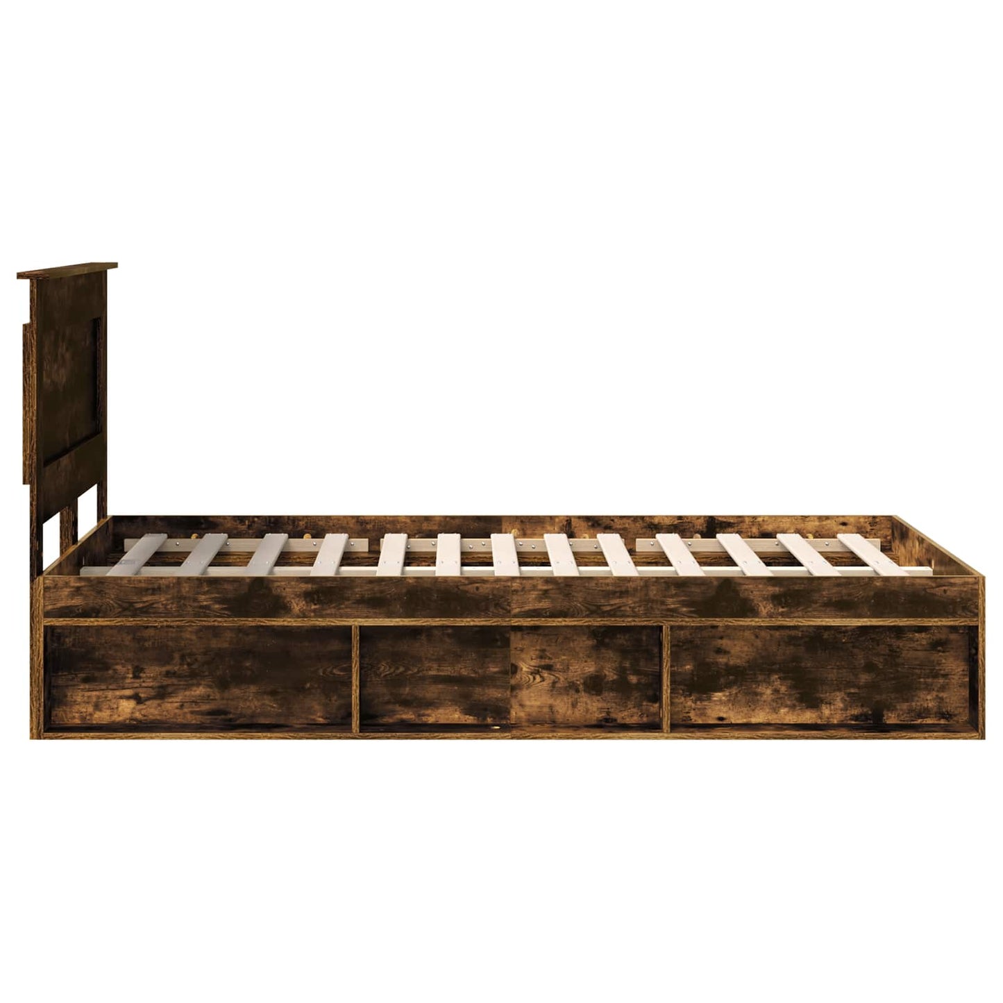 vidaXL Bed Frame with Drawer Smoked Oak 135 x 190 cm Solid Pine Wood