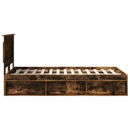 vidaXL Bed Frame with Drawer Smoked Oak 135 x 190 cm Solid Pine Wood