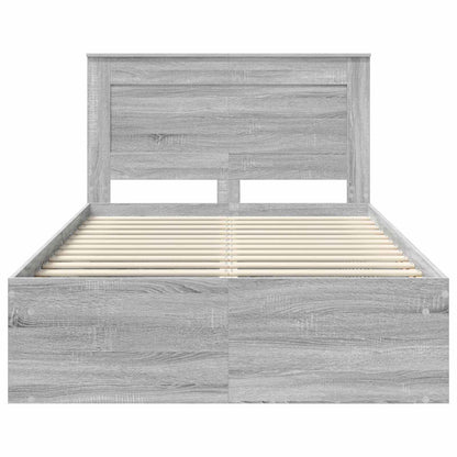 vidaXL Bed Frame with Drawer Grey Sonoma 135 x 190 cm Solid Pine Wood