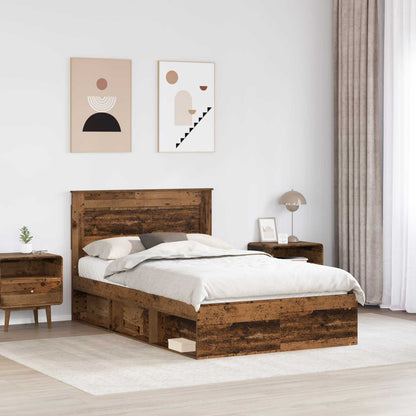 vidaXL Bed Frame with Headboard Old Wood 135 x 190 cm Solid Pine Wood
