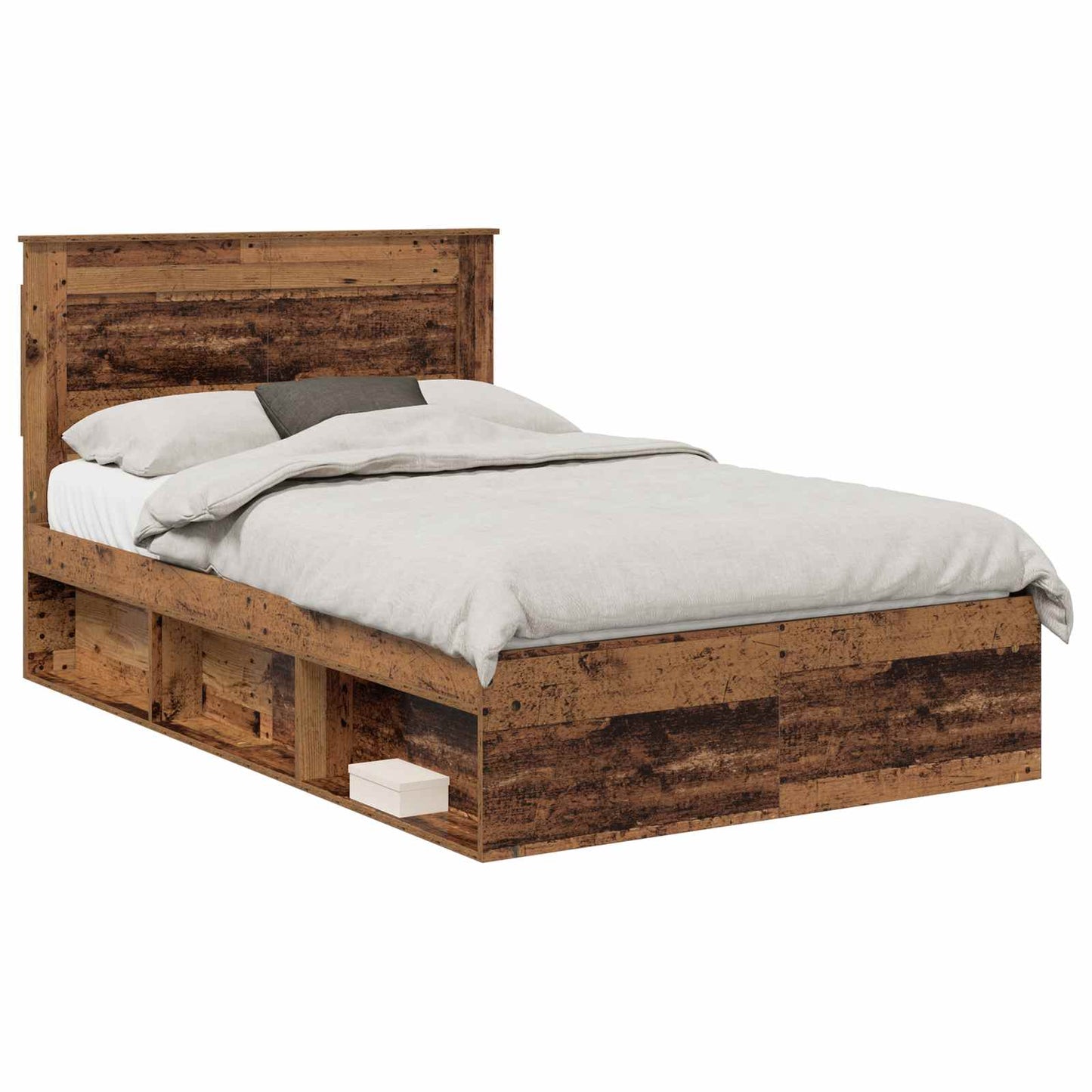 vidaXL Bed Frame with Headboard Old Wood 135 x 190 cm Solid Pine Wood