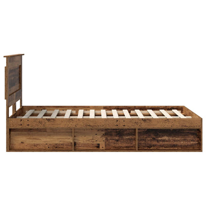 vidaXL Bed Frame with Headboard Old Wood 135 x 190 cm Solid Pine Wood