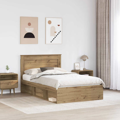 vidaXL Bed Frame Artisian Oak 120 x 190 cm Solid Pine Wood