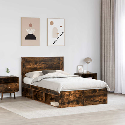 vidaXL Bed Frame Smoked Oak 120 x 200 cm Solid Pine Wood