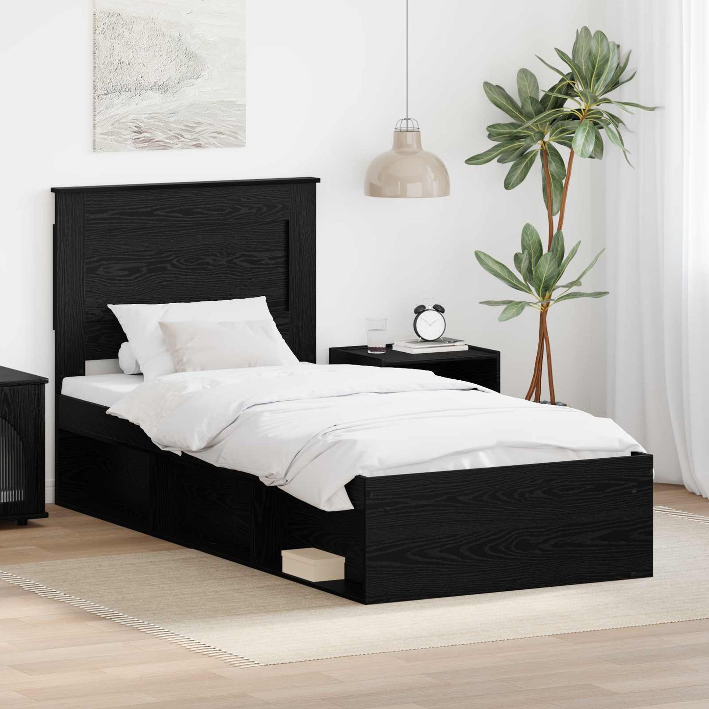 vidaXL Bed Frame with Headboard Black 100 x 200 cm Solid Pine Wood