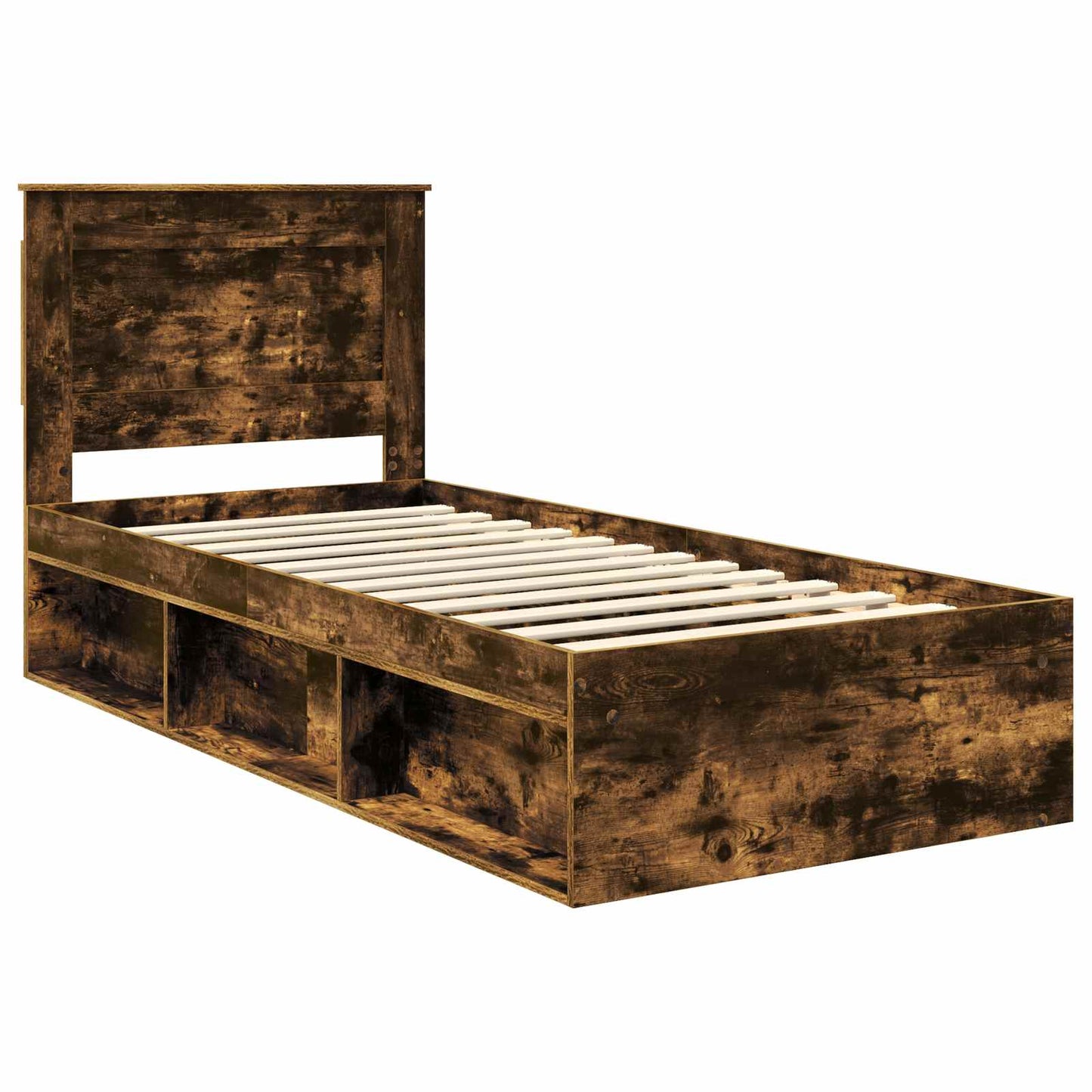 vidaXL Bed Frame with Headboard Smoked Oak 90 x 190 cm Solid Pine Wood
