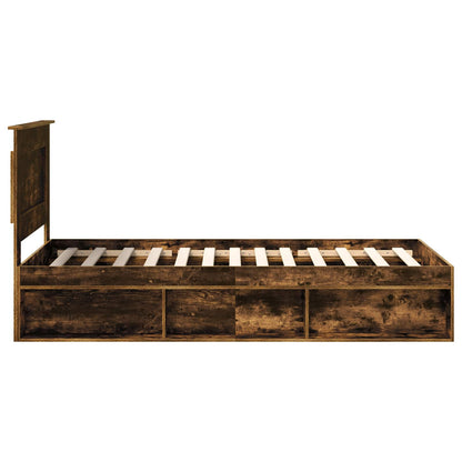 vidaXL Bed Frame with Headboard Smoked Oak 90 x 190 cm Solid Pine Wood