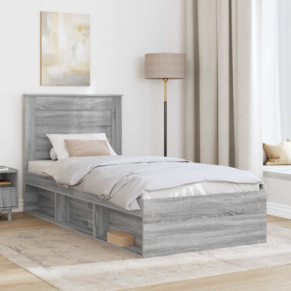 vidaXL Bed Frame with Drawer Grey Sonoma 90 x 190 cm Solid Pine Wood