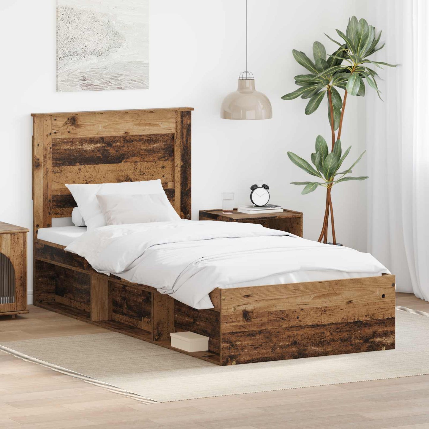 vidaXL Bed Frame with Headboard Old Wood 90 x 190 cm Solid Pine Wood