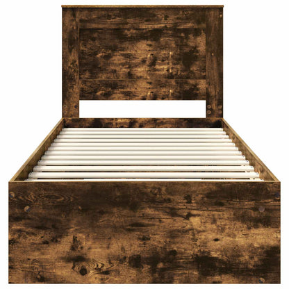 vidaXL Bed Frame with Headboard Smoked Oak 90 x 200 cm Solid Pine Wood