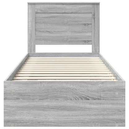 vidaXL Bed Frame with Drawer Grey Sonoma 90 x 200 cm Solid Pine Wood