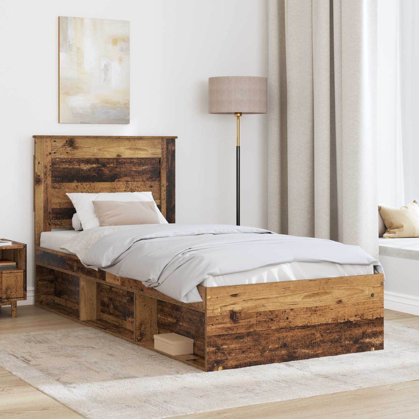 vidaXL Bed Frame with Headboard Old Wood 90 x 200 cm Solid Pine Wood