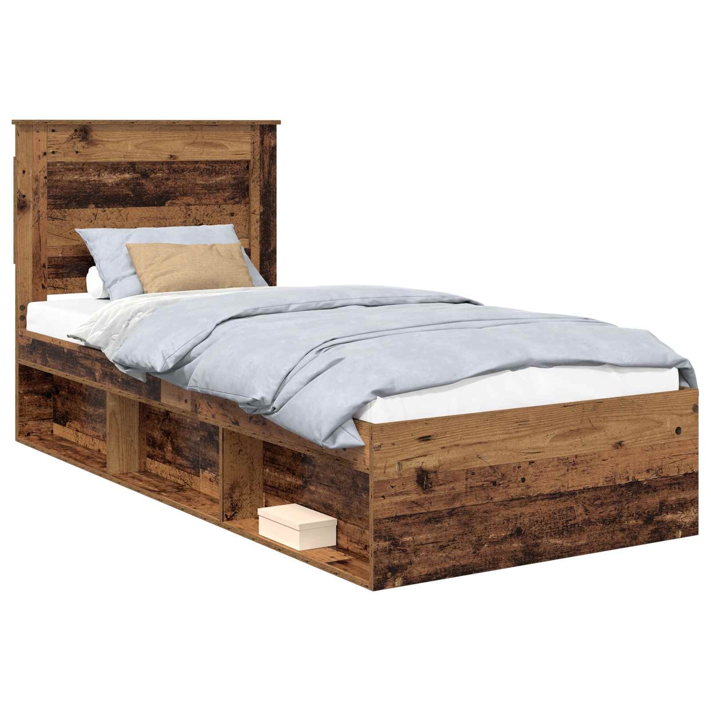 vidaXL Bed Frame with Headboard Old Wood 90 x 200 cm Solid Pine Wood