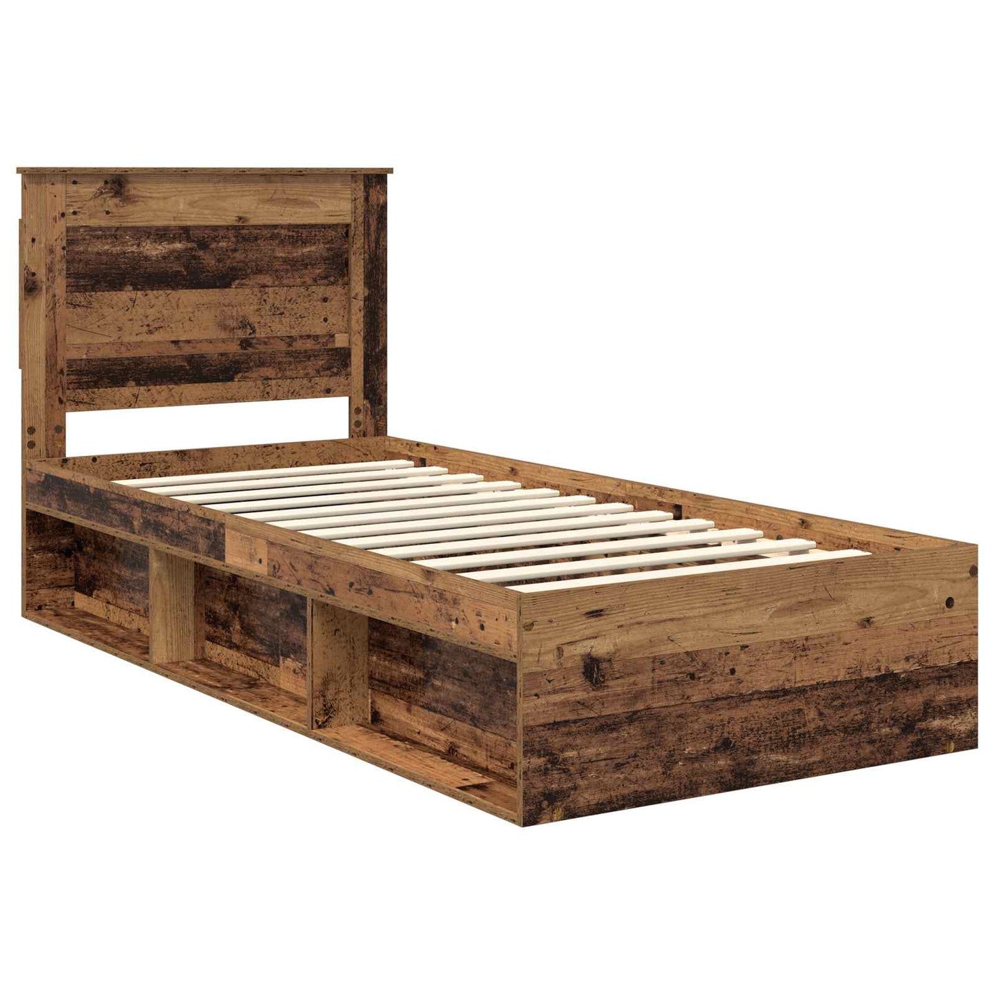 vidaXL Bed Frame with Headboard Old Wood 90 x 200 cm Solid Pine Wood