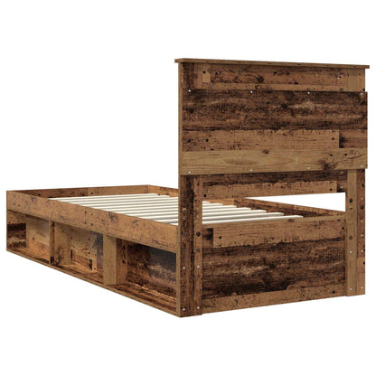 vidaXL Bed Frame with Headboard Old Wood 90 x 200 cm Solid Pine Wood